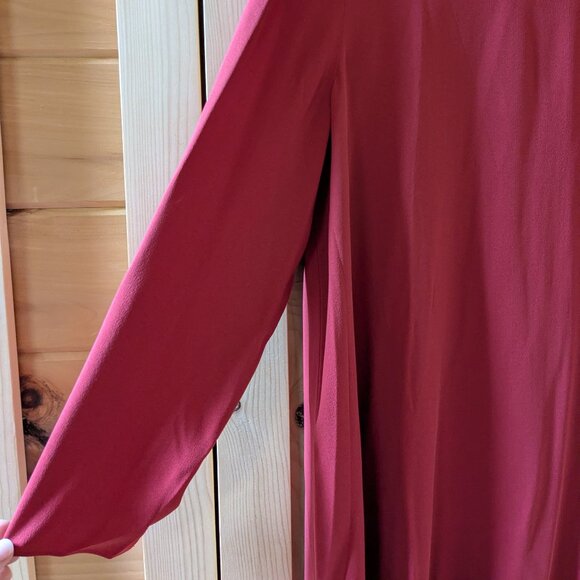 Eileen Fisher Silk Georgette Crepe Dress Medium Red Long Sleeve Round Neck Flow - Picture 5 of 10